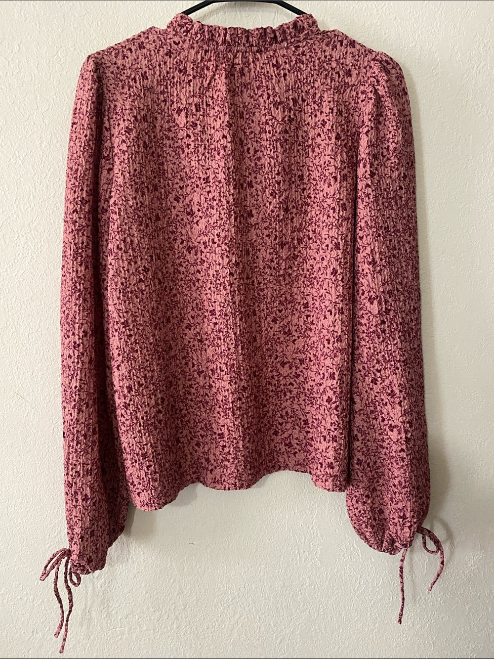 LOFT Rose-Pink Floral Printed Split V Ruffle-Neck Blouse - Picture 8 of 10